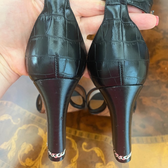 Givenchy Embossed Leather Ankle Strap Black Sandals Size 7 - Picture 8 of 8